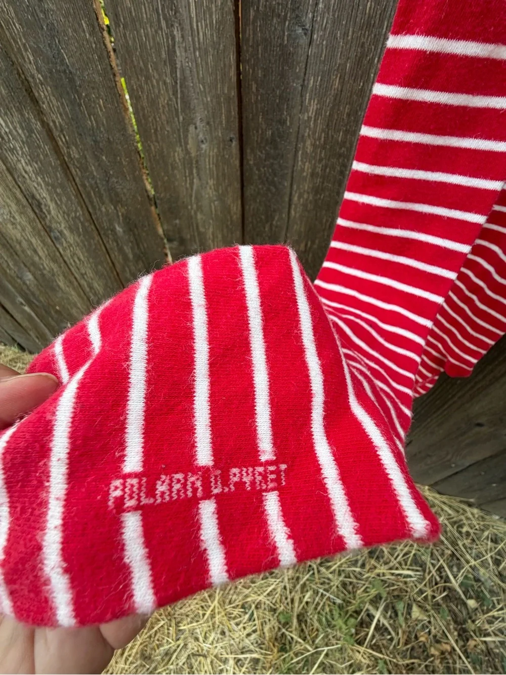 Size 8-10 Polarn O. Pyret Red Striped Tights - like new